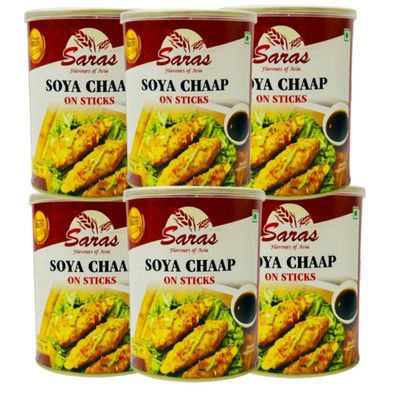 Saras SOYA Chaap - 850g (Pack of 6) | High-Protein Vegetarian Meat Alternative | Soft & Juicy SOYA Sticks for Curries, Gravy, and Grilling
