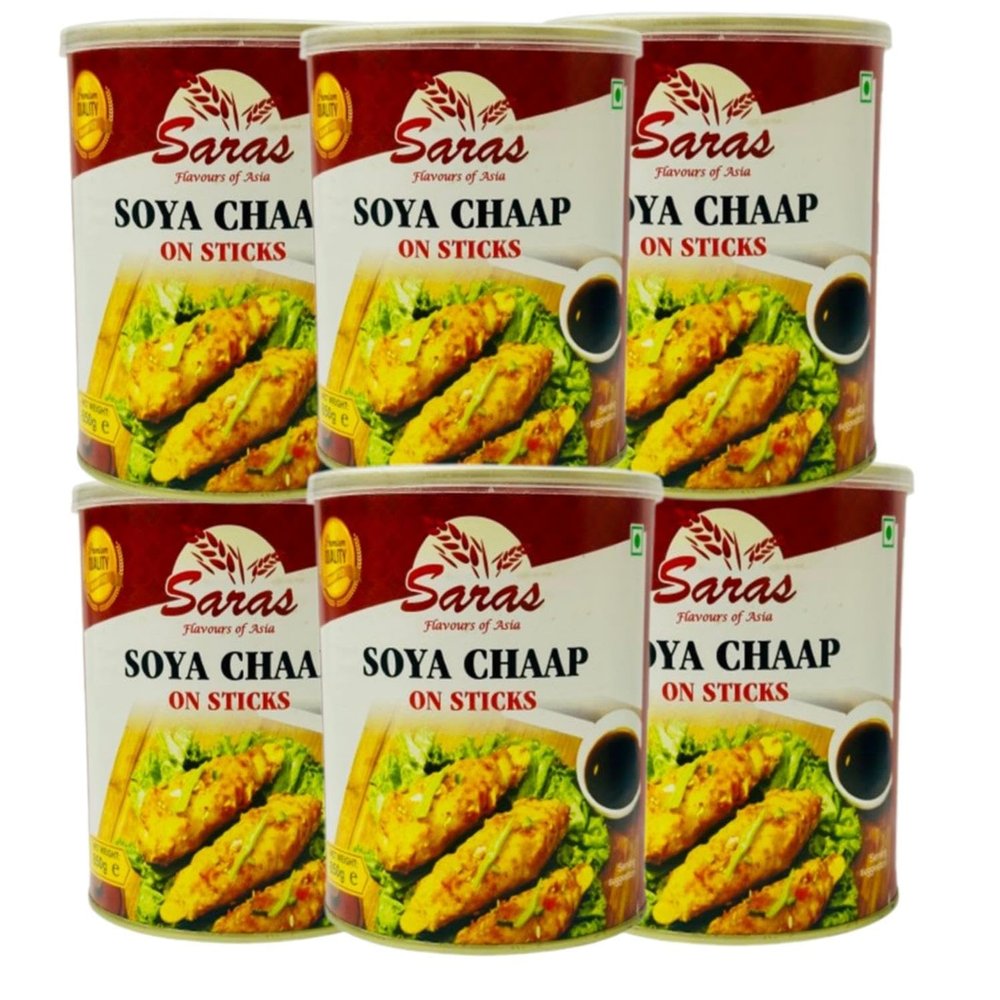 Saras SOYA Chaap - 850g (Pack of 6) | High-Protein Vegetarian Meat Alternative | Soft & Juicy SOYA Sticks for Curries, Gravy, and Grilling