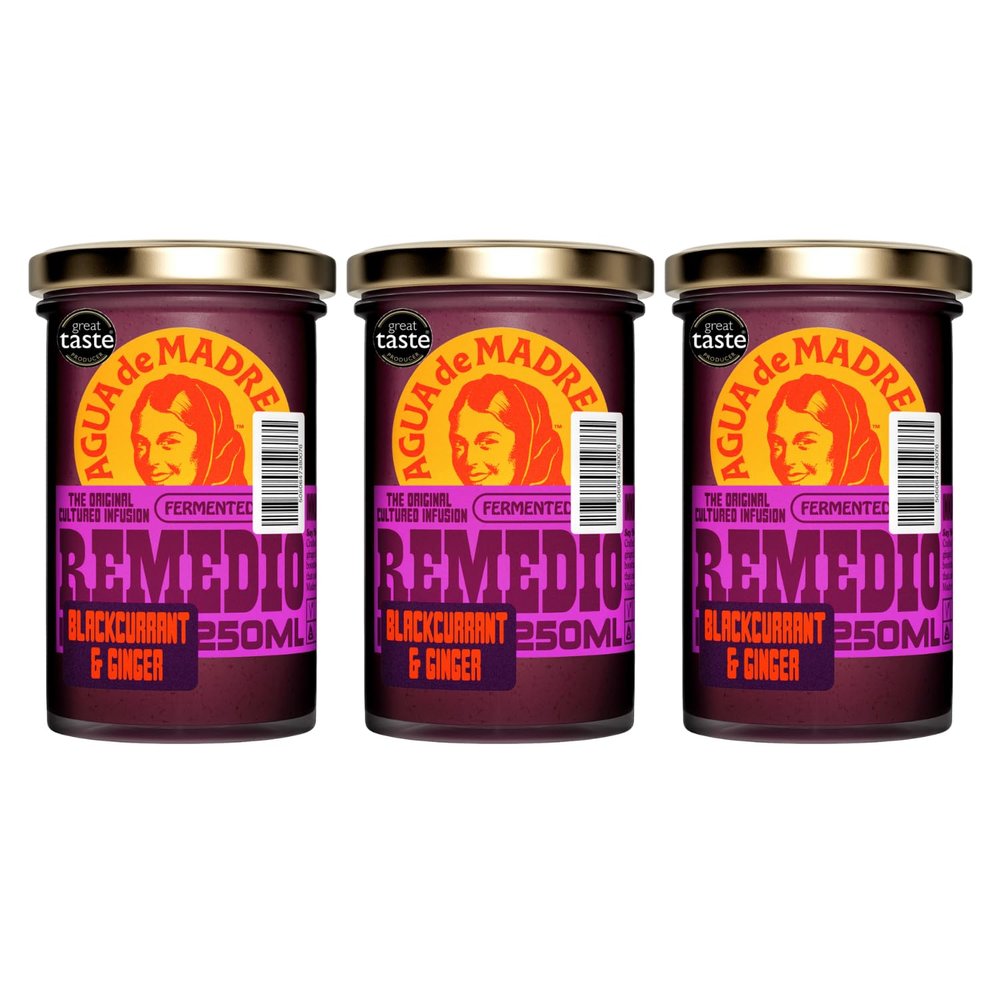 Agua de Madre Remedio Blackcurrant & Ginger Fermented Tea, 3 x 250ml Jars