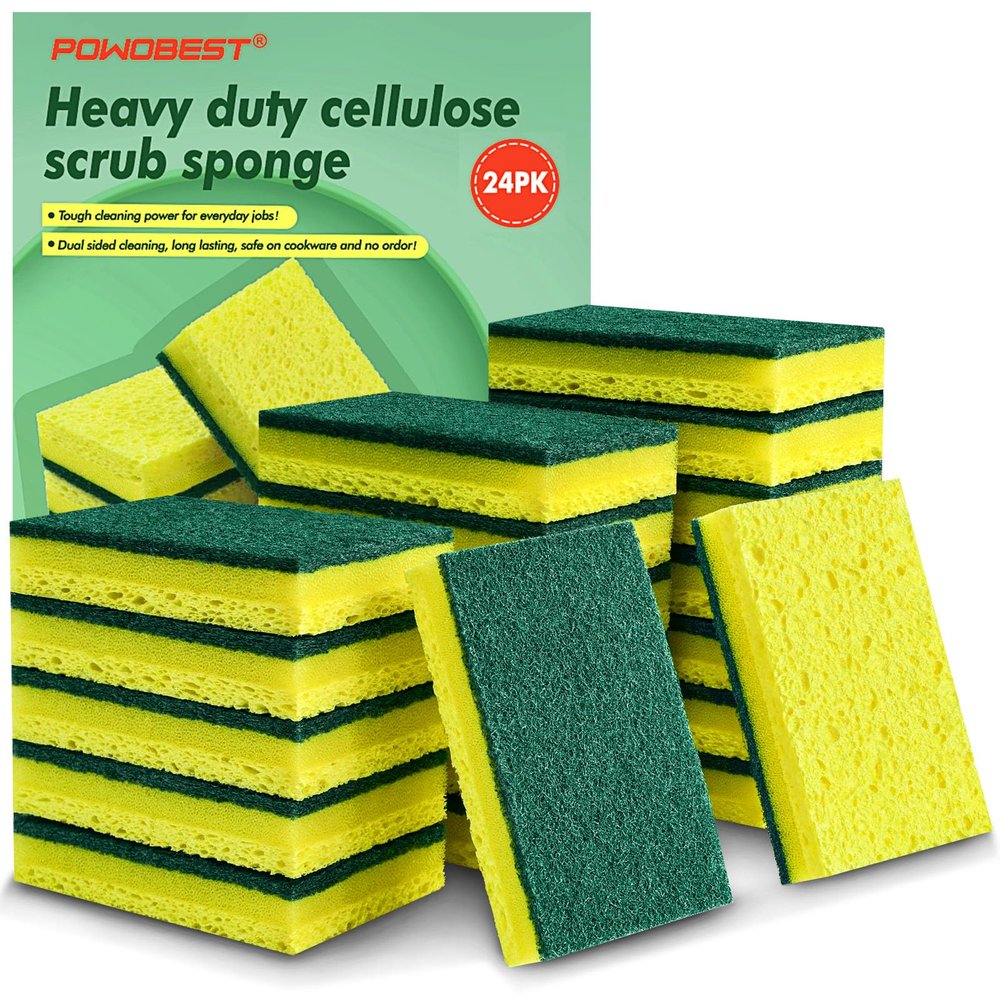 24 Pack Multi-Purpose Sponge Pads,Heavy Duty Scrub Sponges Effective Clean The Surface Stains,Can Be Used to Clean Kitchen,Pots,Bowls,Bathrooms,Tiles,Bathtubs,Walls a Good Helper for Home Cleaning