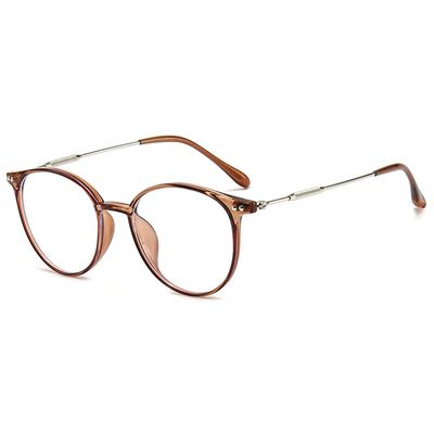 ABETOS Round Reading Glasses for Women Men Blue Light Blocking Glasses Oval Metal Retro Fashion Lightweight Computer Eyeglasses Readers Anti Eyestrain, Clear Brown+0.0