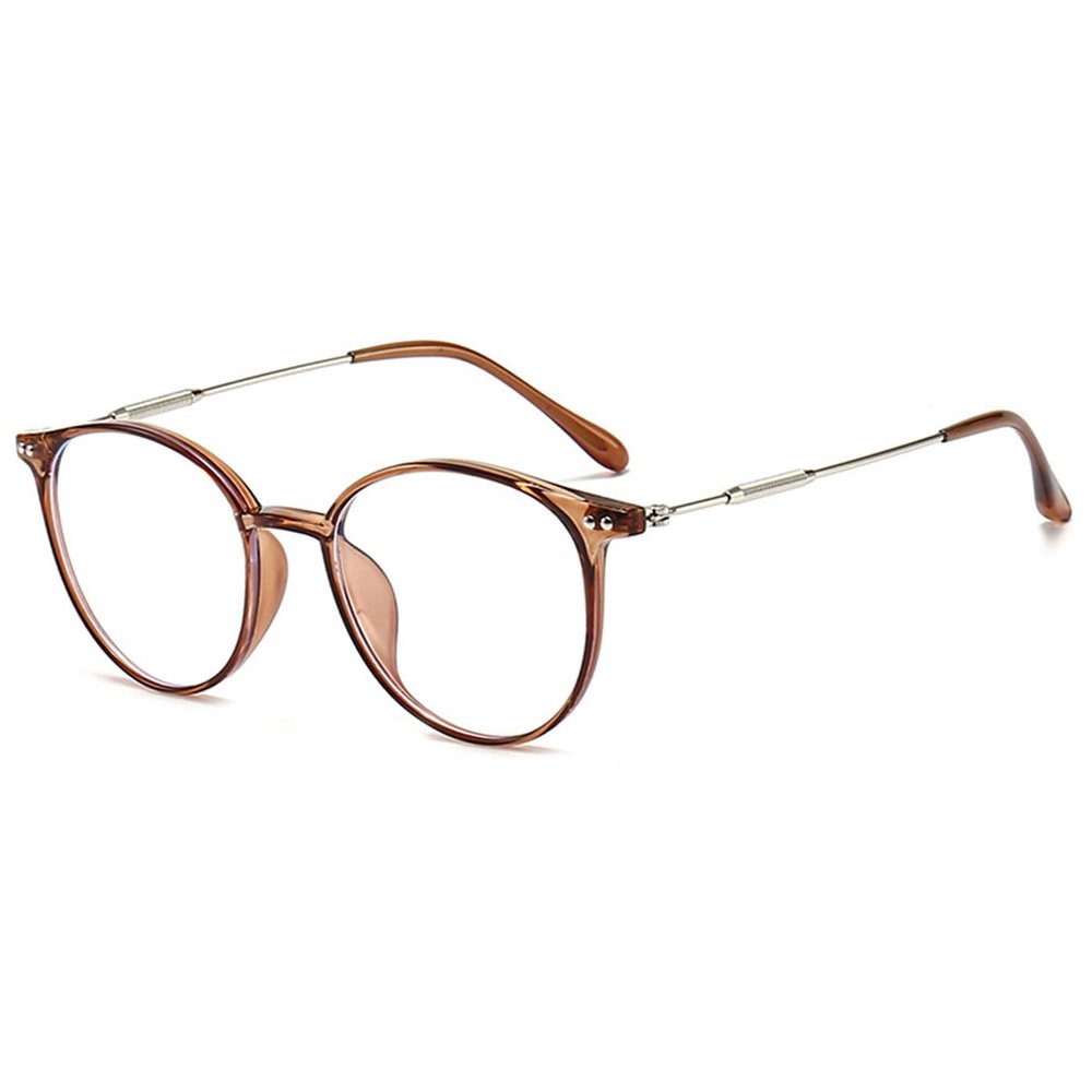 ABETOS Round Reading Glasses for Women Men Blue Light Blocking Glasses Oval Metal Retro Fashion Lightweight Computer Eyeglasses Readers Anti Eyestrain, Clear Brown+0.0