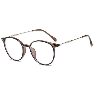 ABETOS Round Reading Glasses for Women Men Blue Light Blocking Glasses Oval Metal Retro Fashion Lightweight Computer Eyeglasses Readers Anti Eyestrain, Clear Dark Brown+1.0