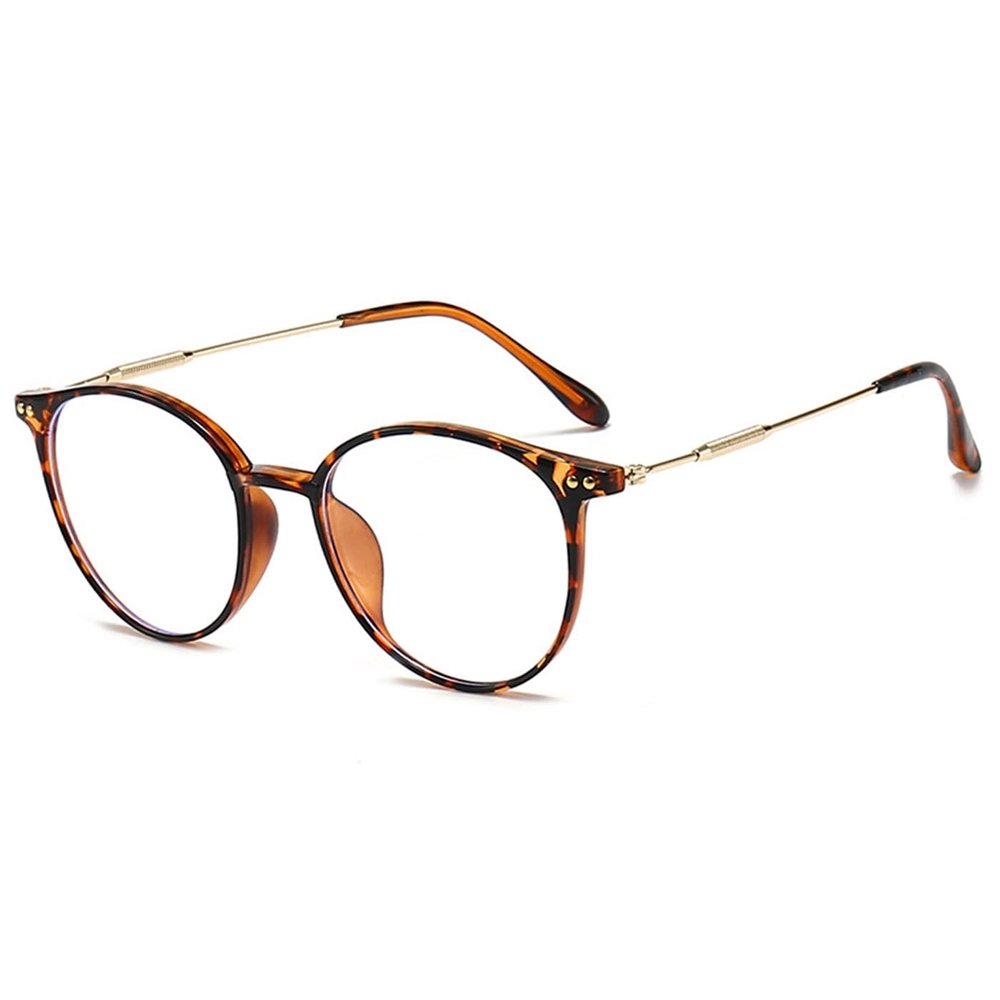 ABETOS Round Reading Glasses for Women Men Blue Light Blocking Glasses Oval Metal Retro Fashion Lightweight Computer Eyeglasses Readers Anti Eyestrain, Leopard+1.5