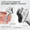 AUSOMTEK Butterfly Beard Tweezers, Hair Plucking, Fine Hair Removal, Eyebrows Tool, Stainless Steel, 20mm Wide Tips, Anti-Slip Slot, Brown PU Case 1Pack view 3