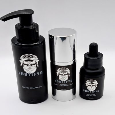 Fortifyd Men's Beard Care Set, 125ml Shampoo, 30ml Oil, 30ml Face Moisturiser, Black