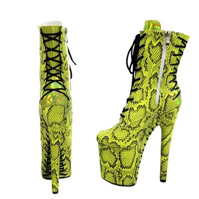 Women's Platform High Heels 20 CM/8 inch Stiletto Snake Print Ankle Boots. Unisex-Adult Plus Size Boots Suitable for Club, Dancing,Green,4 UK