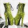 Women's Platform High Heels 20 CM/8 inch Stiletto Snake Print Ankle Boots. Unisex-Adult Plus Size Boots Suitable for Club, Dancing,Green,4 UK view 2