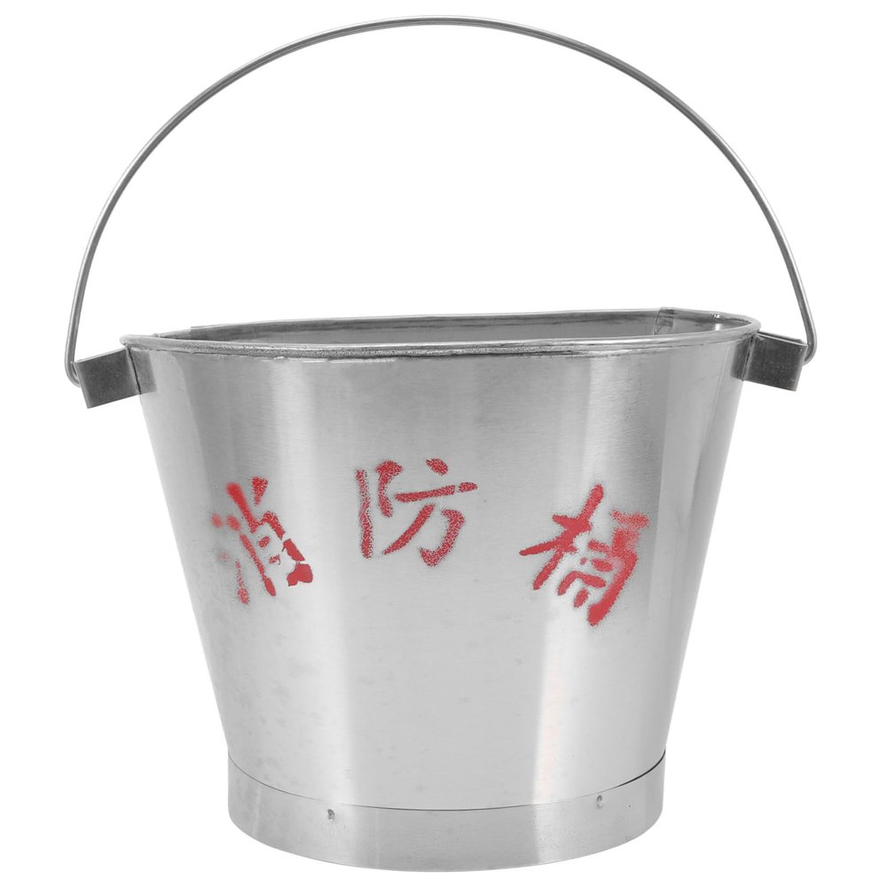 CHILDWEET Stainless Steel Fire Bucket for Emergency Use Metal Container Lid for Gas Station Safety and Outdoor Fire-fighting Equipment