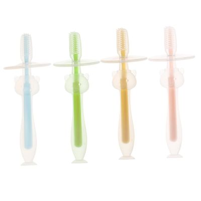 BELLIFFY Baby Toothbrush Infant Toothbrush 4pcs Silicone Soft Bristles Suction Base Standable Design Toddler Training Oral Care for 6 to 12 Months