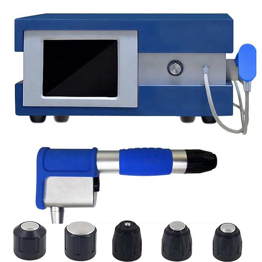 DPDZSW Pneumatic Shockwave Therapy Machine,Extracorporeal Focused Shockwave Therapy with 5 Heads,Adjustable 0.5-10bar Intensity and 1-20HZ Frequency,Deep Into Skin 8cm,Non-invasive,Pain Relief
