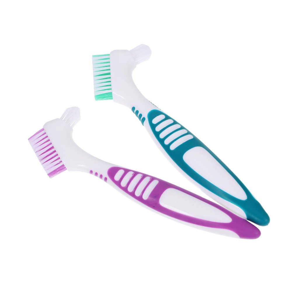 Anneome 2pcs Denture Cleaning Toothbrush Double Sided Brush Design Portable Creative Pp Nylon Material Not Easily Deformed for Cleaning Denture