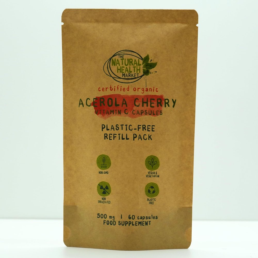 Organic Acerola Cherry Vitamin C Capsules | 100% Natural & Plastic-Free | High Bioavailability | Pure, Whole-Food Vitamin C for Immune Support |UK Made | 120 Capsules (120 Pouch)
