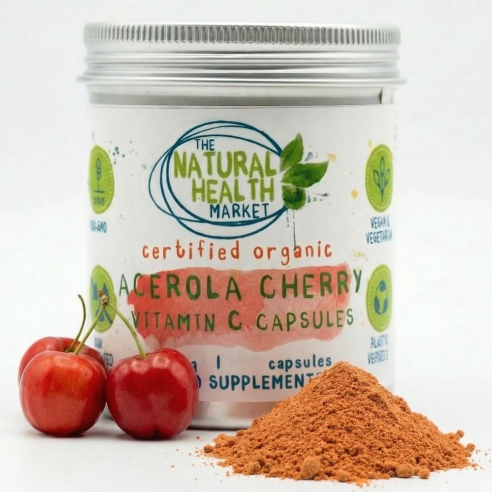 Organic Acerola Cherry Vitamin C Capsules | 100% Natural & Plastic-Free | High Bioavailability | Pure, Whole-Food Vitamin C for Immune Support |UK Made | 120 Capsules (120 TIN)