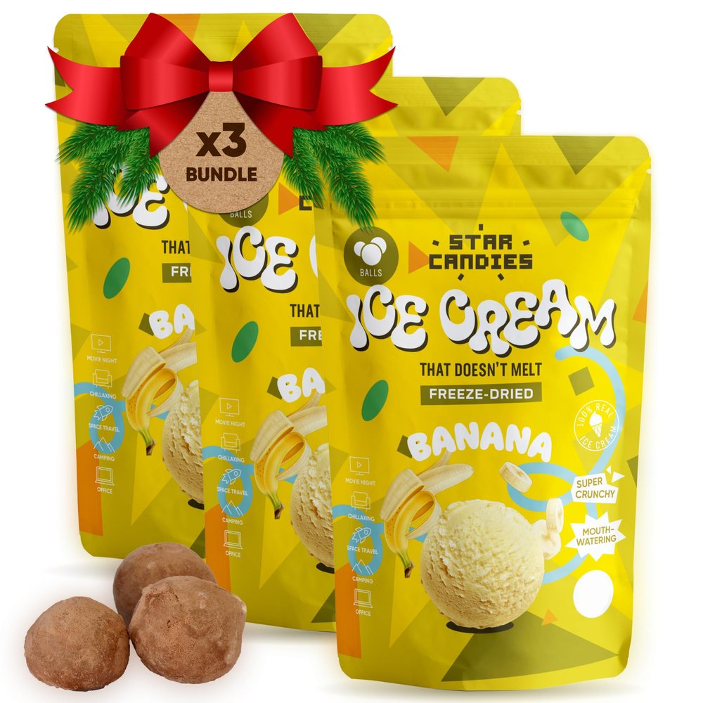 Star Candies Freeze Dried Banana Ice Cream Scoops | No Melting Freeze Dried Banana Ice Cream Candy | Crunchy & Delicious Camping Food | Premium Astronaut Snack loved by Kids and Adults (150 g, 3 pack)