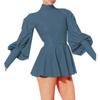 XINLIANYI Party Dress Vinyl PVC Leather Vintage A-line Dress Office Lady Mini Dress Blue Mist view 1