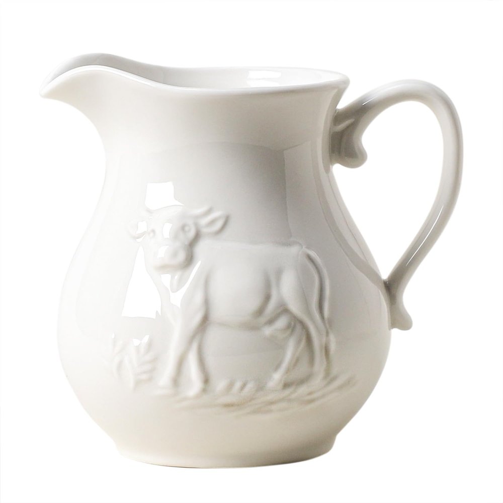 CHOOLD Pure White Ceramic Creamer with Handle,Coffee Milk Creamer Pitcher, Serving Pitcher Sauce-Cow