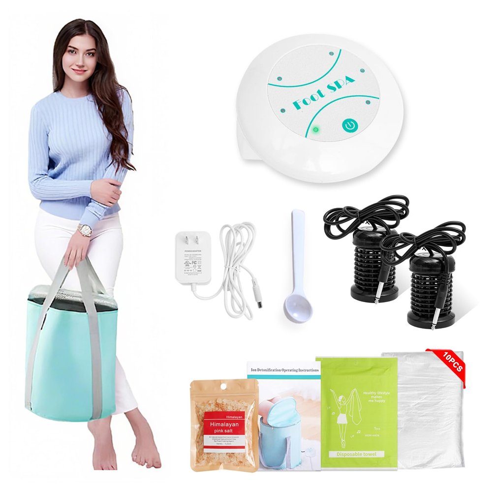 Portable Ionic Detox Foot Bath Machine, Ionic Detox Feet Spa Chi Cleanse with Feet Bucket, Two Arrays, Birthday Gift for ParentsFoot Spa Bath for Home Use