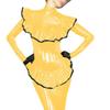 XINLIANYI PVC Leather Women Ruffled Package Hip Bare Chest Split Long Sleeve Tops Yellow view 1