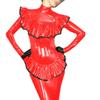 XINLIANYI PVC Leather Women Ruffled Package Hip Bare Chest Split Long Sleeve Tops Yellow view 4