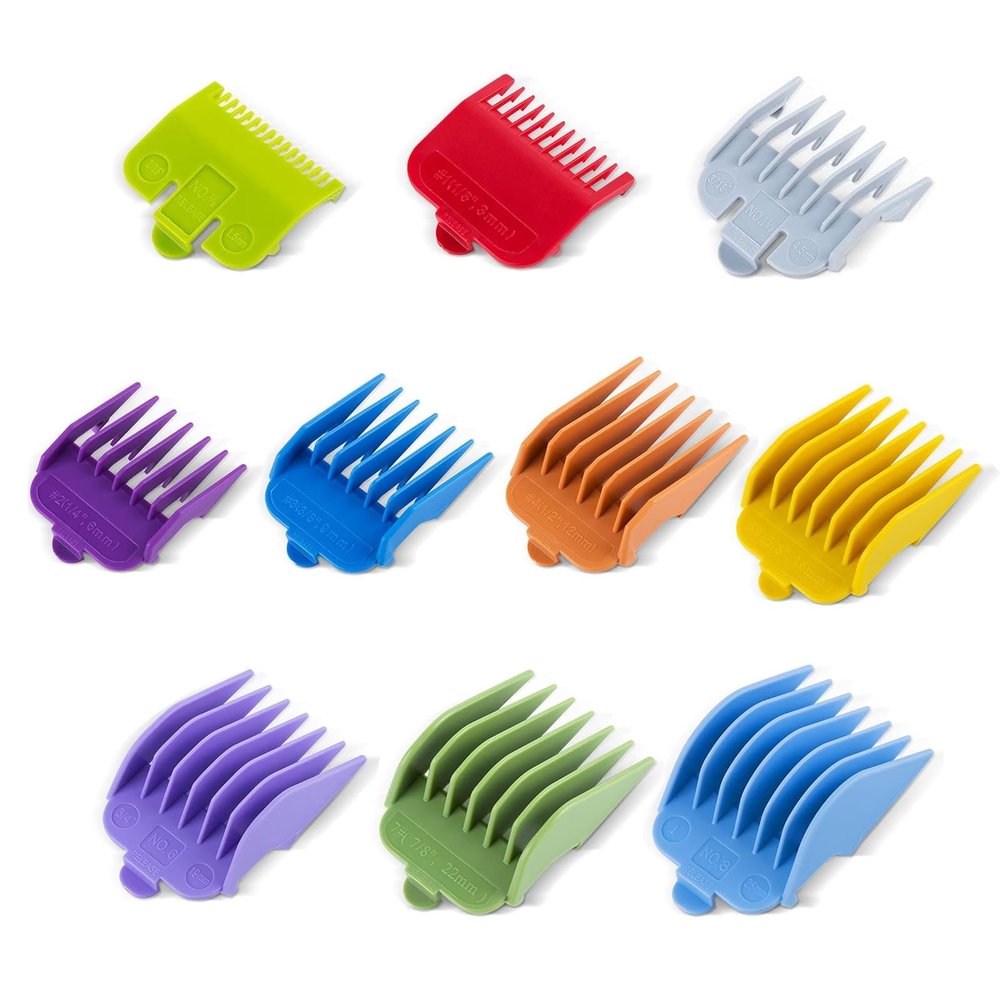 10PCS Hair Clipper Guards Cutting Guides compatible with Wahl Hair Clippers -From 1/16" to 1" Attachment (Colorful)