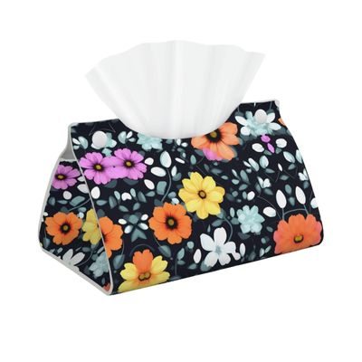 Beautiful Colourful Flowers Leather Tissue Box, Suitable for Bedside Table, Workbench and Home Desktop Decoration,
