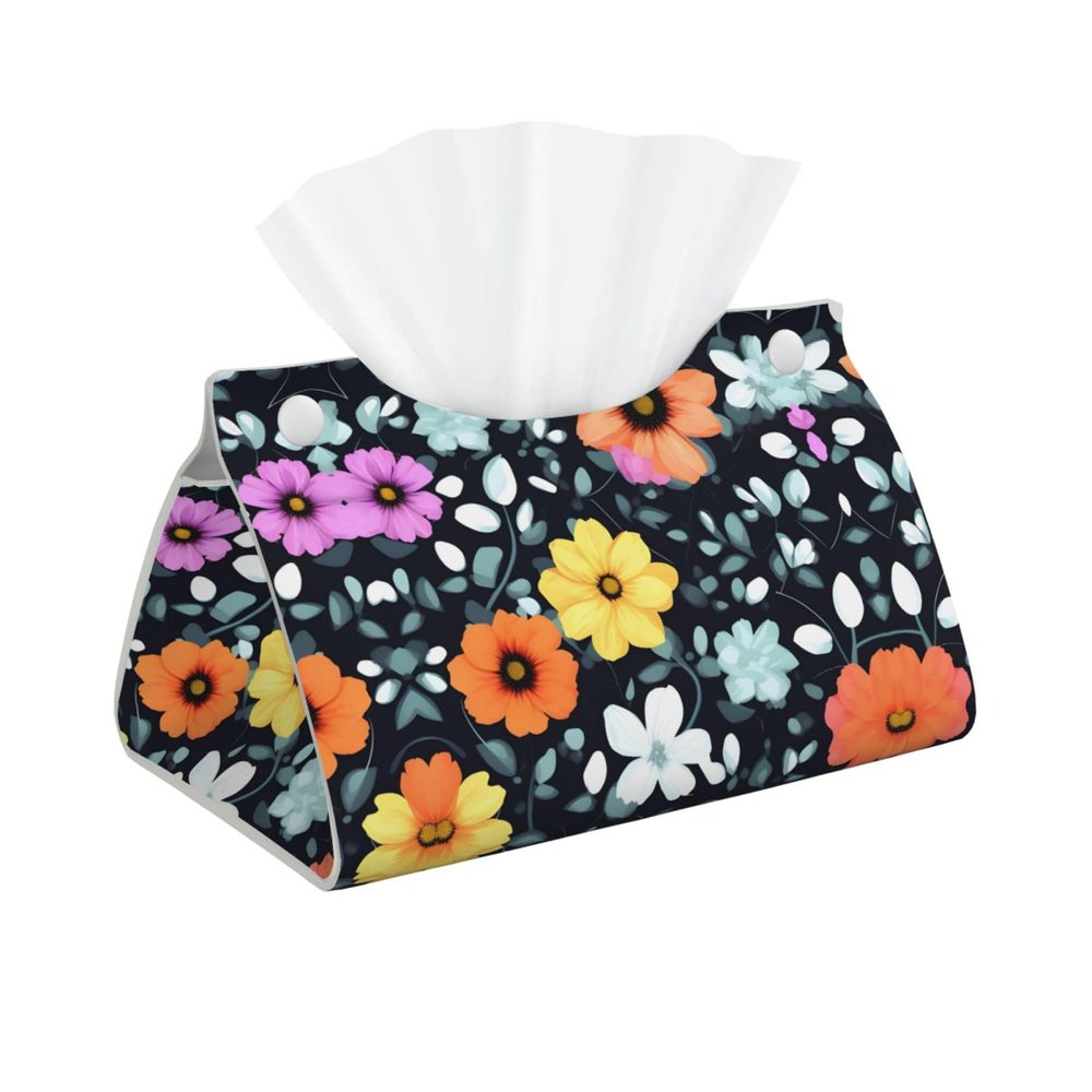 Beautiful Colourful Flowers Leather Tissue Box, Suitable for Bedside Table, Workbench and Home Desktop Decoration,