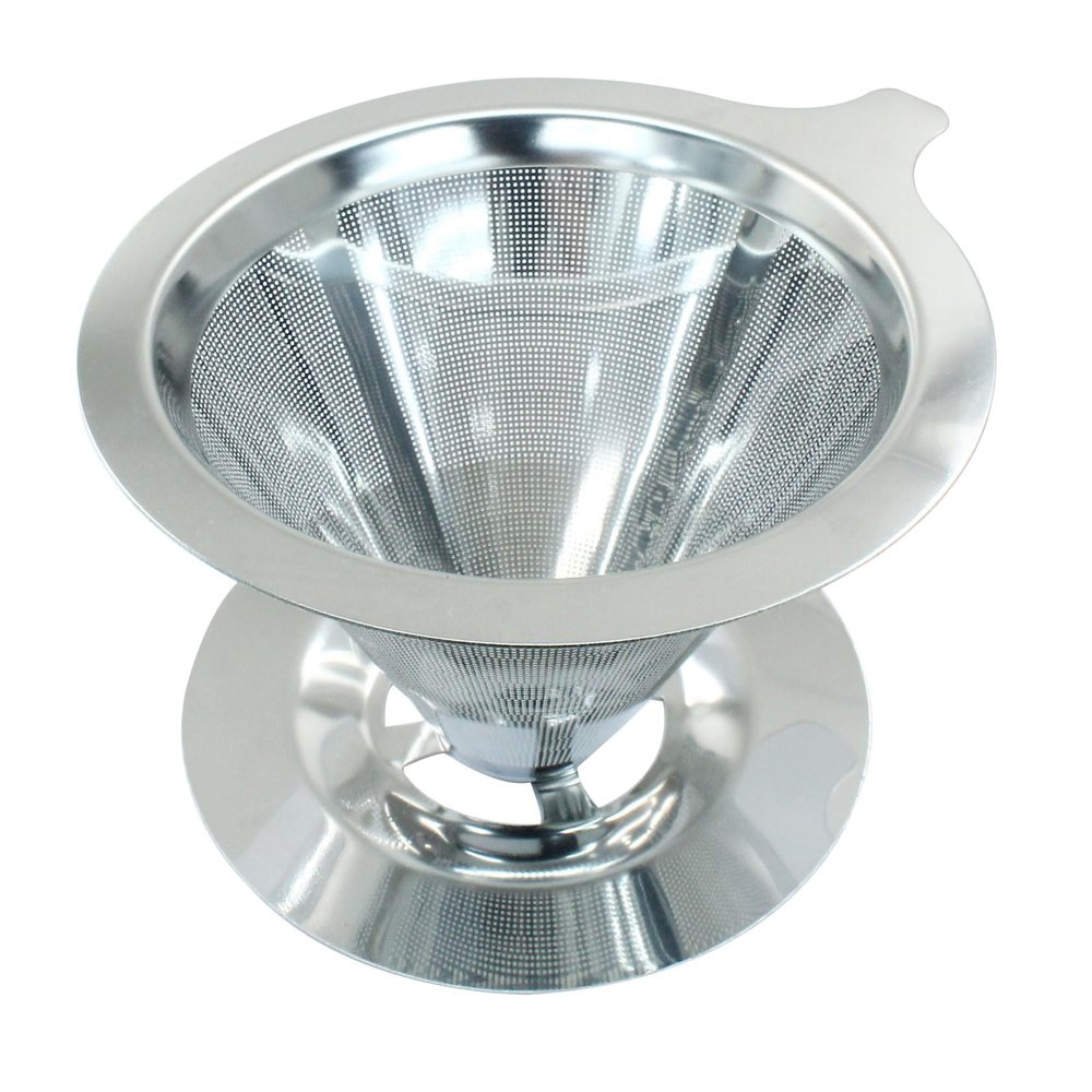 Waziaqoc Pour Over Coffee Dripper, Slow Drip Paperless Coffee Filter, Stainless Steel Pour Over Coffee Maker for 1-2 Cups Brew, Double Mesh Design of Manual Reusable Cone Filter