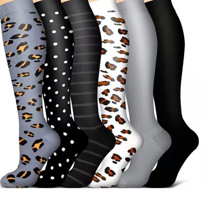 6 Pair Compression Socks for Women, Flight Compression Socks for Men,15-25mmhg Varicose Veins Pressure Socks,Prevent Varicose Veins, Promote Circulation L/XL