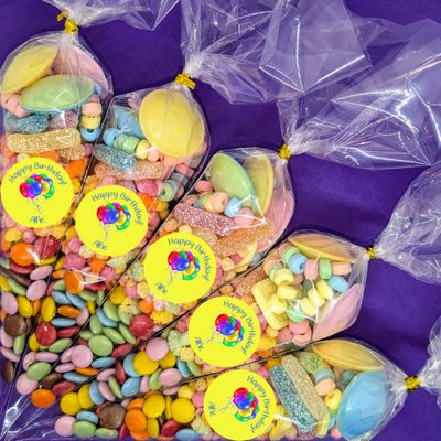 Balloon Themed pre filled Sweet Cones optional custom stickers by eventabox - rainbow ballons fun party favours