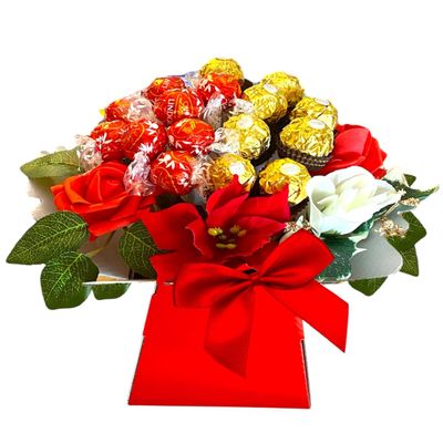 Mothers Day Red Gift Hamper Chocolate Flower Bouquet For Men and Women With Ferero Roche and Lindr lind Sweets Personalised Pink Purple Gold Red Blue (Extra large)