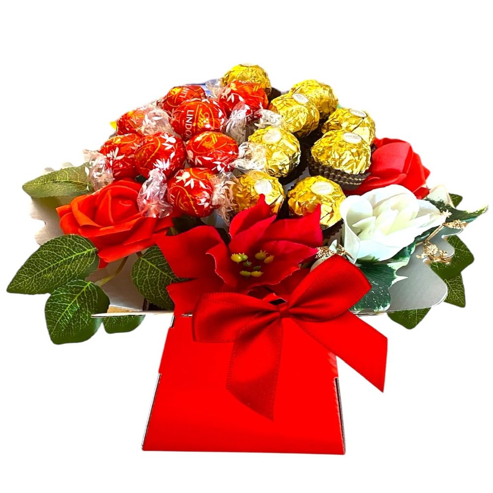 Mothers Day Red Gift Hamper Chocolate Flower Bouquet For Men and Women With Ferero Roche and Lindr lind Sweets Personalised Pink Purple Gold Red Blue (Extra large)