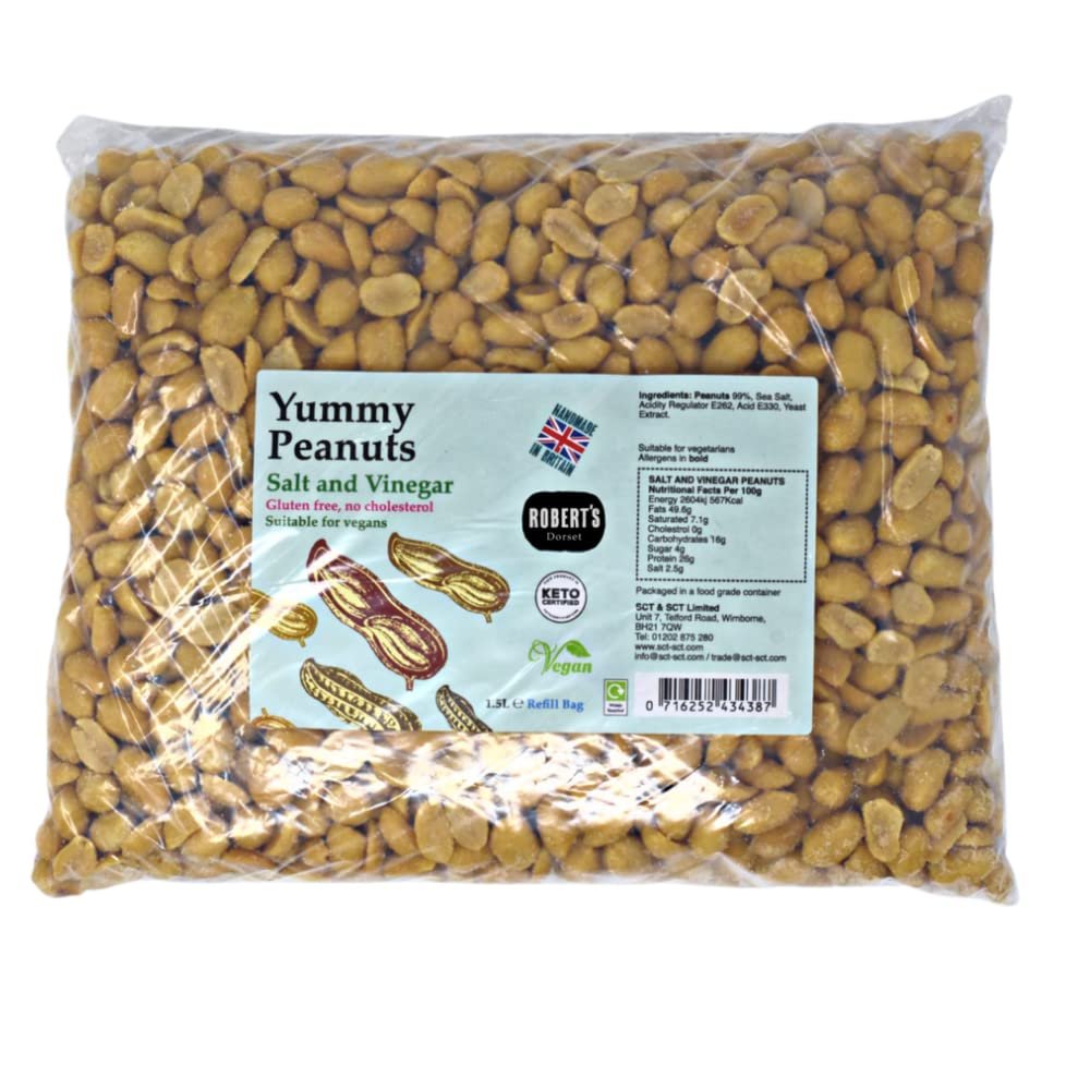 Yummy Peanut 1.5L / 1Kg Bag- Available in Multiple Flavours - Gluten & Free, Vegan, Low Carb, High Protein - Handmade in Britain with Family Recipe (Salt & Vinegar)