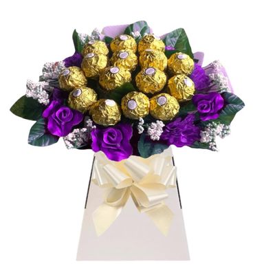 Mens Gift Hamper Chocolate Flower Bouquet For Men and Women With Ferero Roche and Lindr lind Sweets Personalised Pink Purple Gold Red Blue (Extra large)