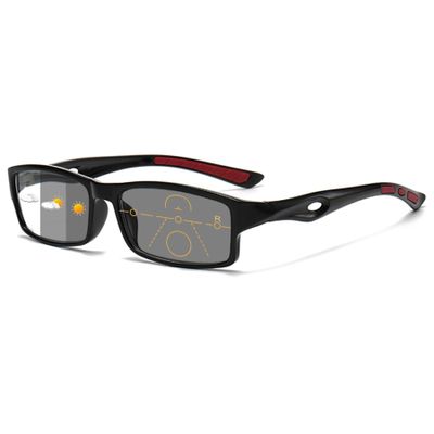 Lanomi Photochromic Progressive Multifocal Reading Glasses Women Mens Rectangle Sport Style Anti Blue Sun Protection Varifocal Reader Eyeglasses Black Frame/Photochromic Grey 1.5