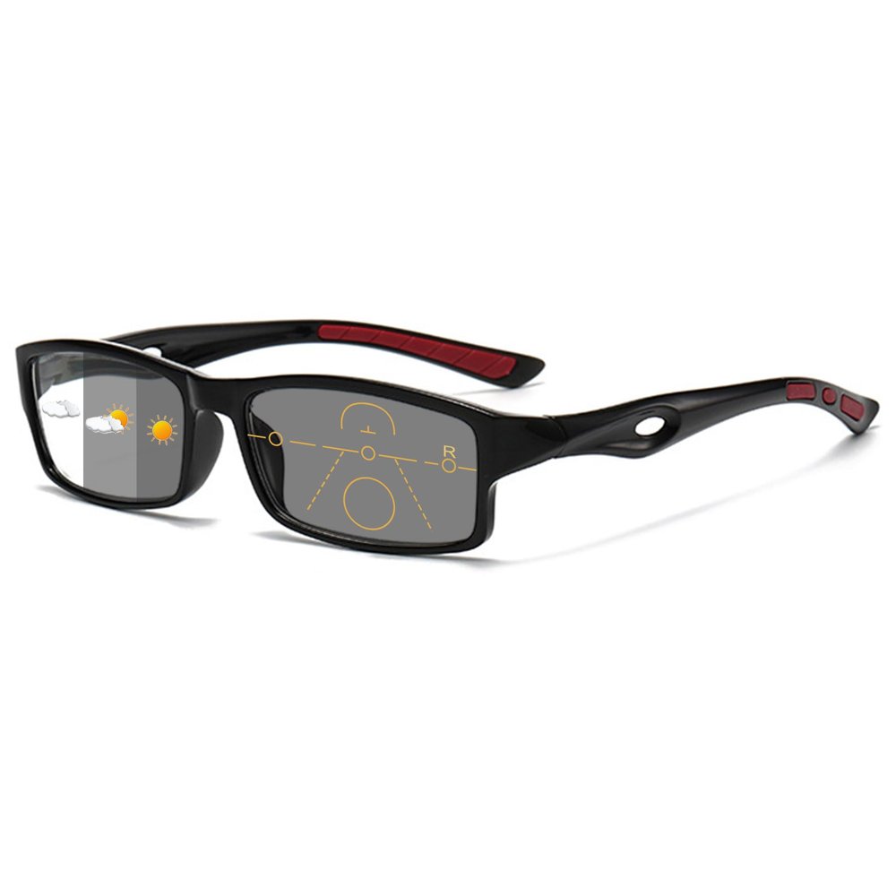 Lanomi Photochromic Progressive Multifocal Reading Glasses Women Mens Rectangle Sport Style Anti Blue Sun Protection Varifocal Reader Eyeglasses Black Frame/Photochromic Grey 1.5