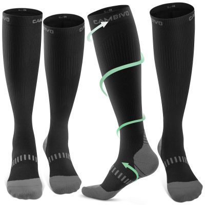 CAMBIVO Compression Socks for Men and Women 2 Pairs, 20-30 mmHg Graduated Flight Socks, Breathable and Anti-slip Design, Support for Running, Walking, Traveling, Recovery