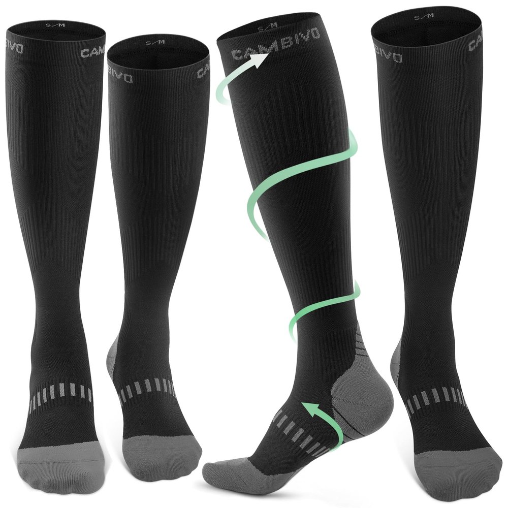 CAMBIVO Compression Socks for Men and Women 2 Pairs, 20-30 mmHg Graduated Flight Socks, Breathable and Anti-slip Design, Support for Running, Walking, Traveling, Recovery