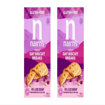 Fruit Oat Biscuit Breaks, 40% Less Sugar, Plant Based, 2 x 160g,Ideal for breakfast, afternoon tea, or any time snacking, offering a delightful crunch with every bite