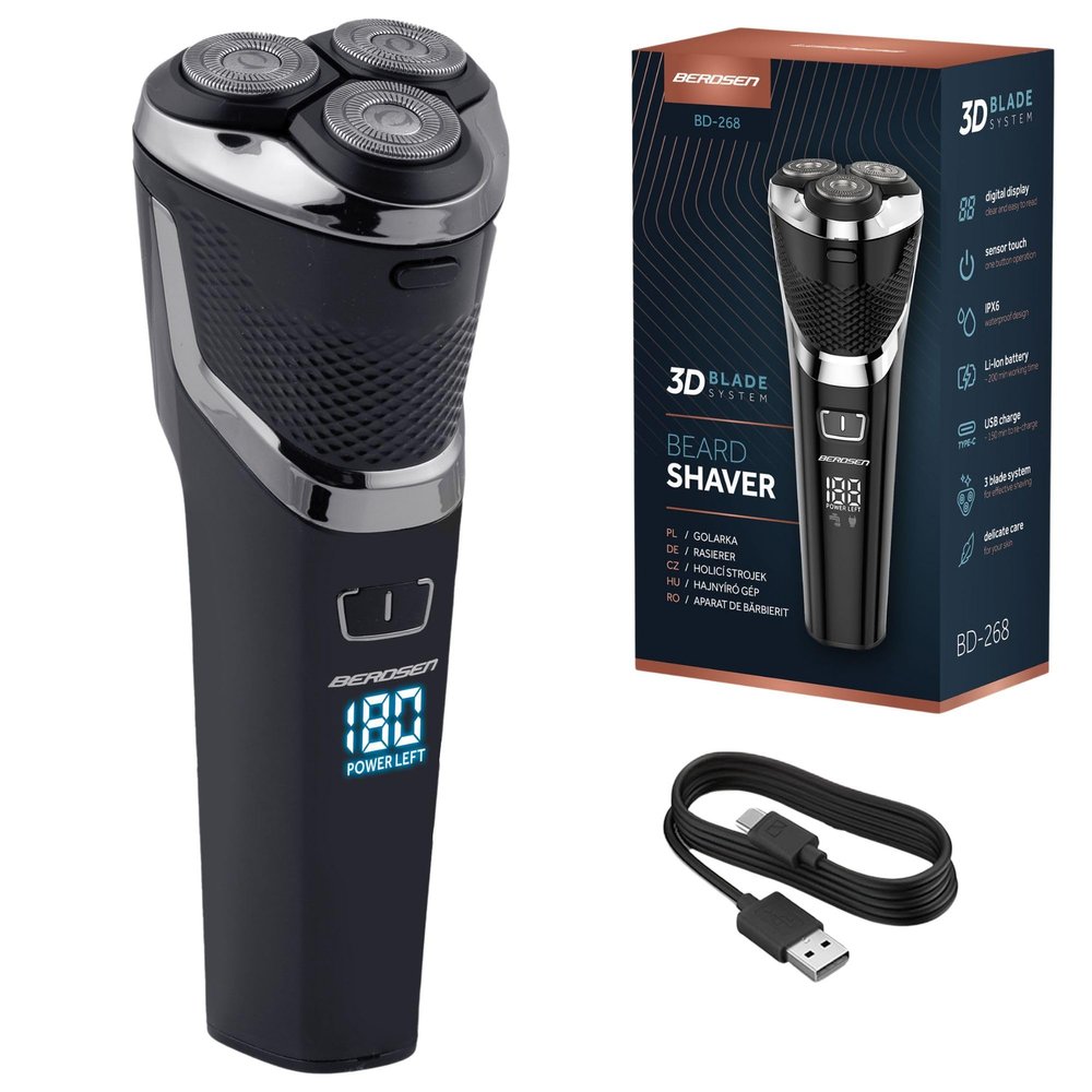 Berdsen Men's Electric Rotary Shaver Electric Shaver Hair Trimmer LCD Black