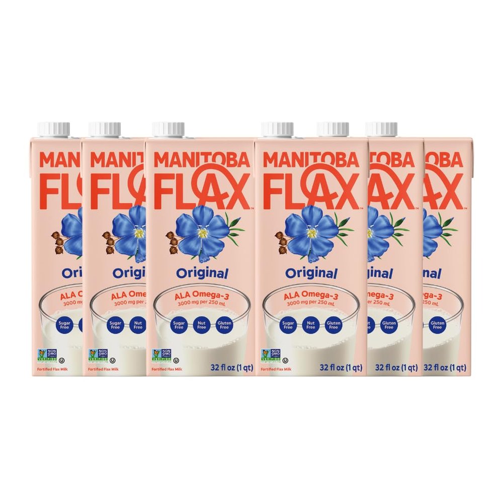 Manitoba Milling Company Original Flax Milk| Unsweetened | 3000mg ALA OMEGA-3 | 2 Tbsp Flaxseed per Serving | 4g Protein & 3g Fiber | Non-GMO, Plant-Based, Non-Dairy| Shelf-Stable, 32 oz (Pack of 6)