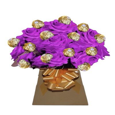 Chocolate and Roses Gifts Hamper Flower Bouquet For Women Men With Ferero Rocheir and Lindr lind Sweets Personalised Pink Purple Gold Red Blue Sweets Candy Presents (Medium)