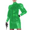 XINLIANYI Dresses Bubble Long Sleeve PVC Dress Party Turtleneck Ladies Pencil Dress Vestidos Green view 1