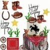 12 PCS Cowboy Cake Toppers, Western Cowboy Boot Hat Horse Cake Decorations for Western Cowboy Theme Baby Shower Birthday Party Supplies view 1