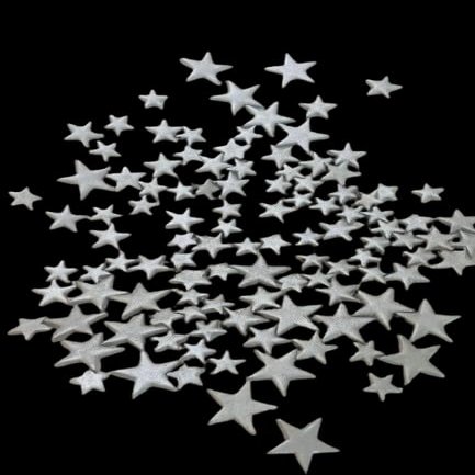 120 Beautiful Edible Sugar Fondant Stars; Small to XLarge; Lustre Silver; Birthday, Bridal, Baby Shower, Wedding, Christmas Cake Cupcake Topper Decorations (1cm x 120)