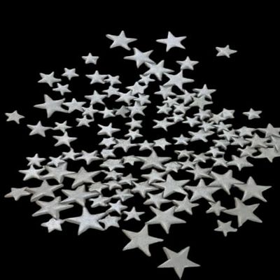 120 Beautiful Edible Sugar Fondant Stars; Small to XLarge; Lustre Silver; Birthday, Bridal, Baby Shower, Wedding, Christmas Cake Cupcake Topper Decorations (Mixed Sizes x 100 (2.5cm, 1.8cm & 1cm))