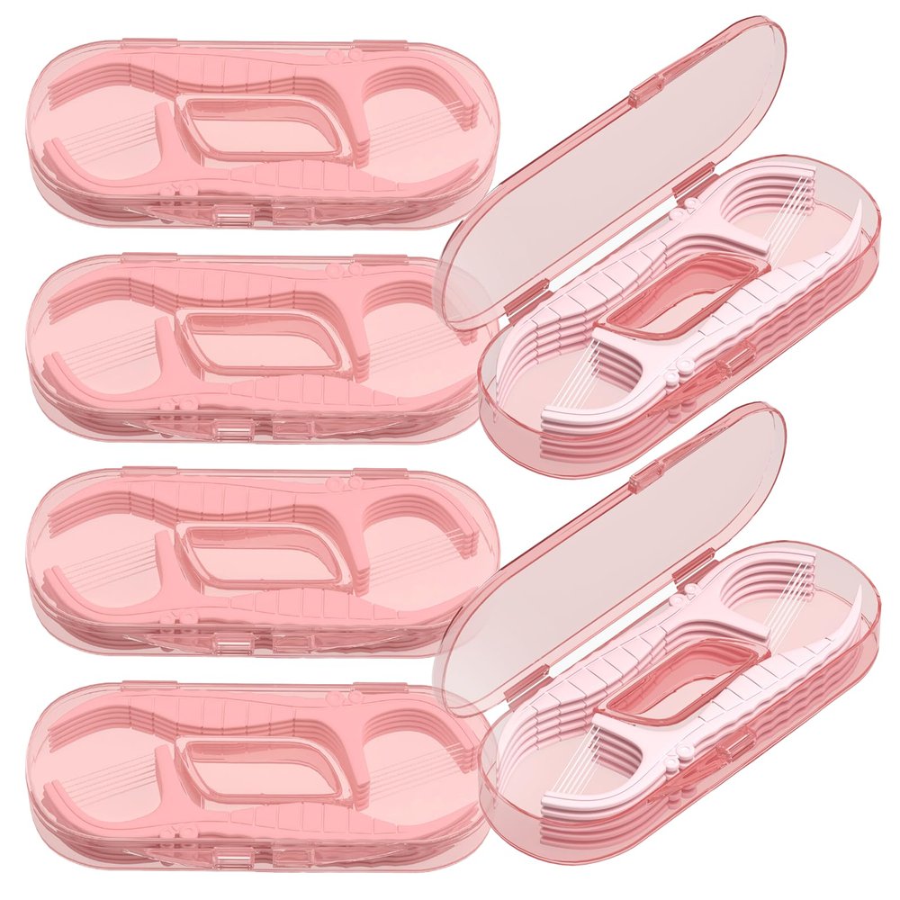Mini Dental Floss Picks with Micro Travel Dispenser 10 CountMint Flossers Travel Case 5 Case Tooth Flosser Sticks for Adults Easy Teeth Clea Perfect for Home and On-The-Go Flossing Pink