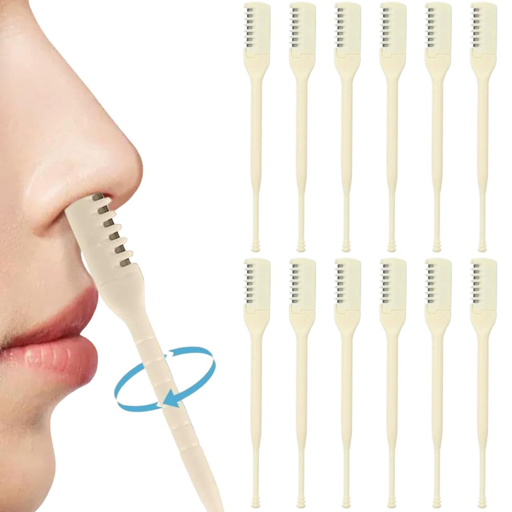 12Pcs Nose Hair Trimmer for Men Women Double Head 360 Rotary Nose Trimmer with Ear Picker Washable Reusable Nose Hair Clippers with Storage Box