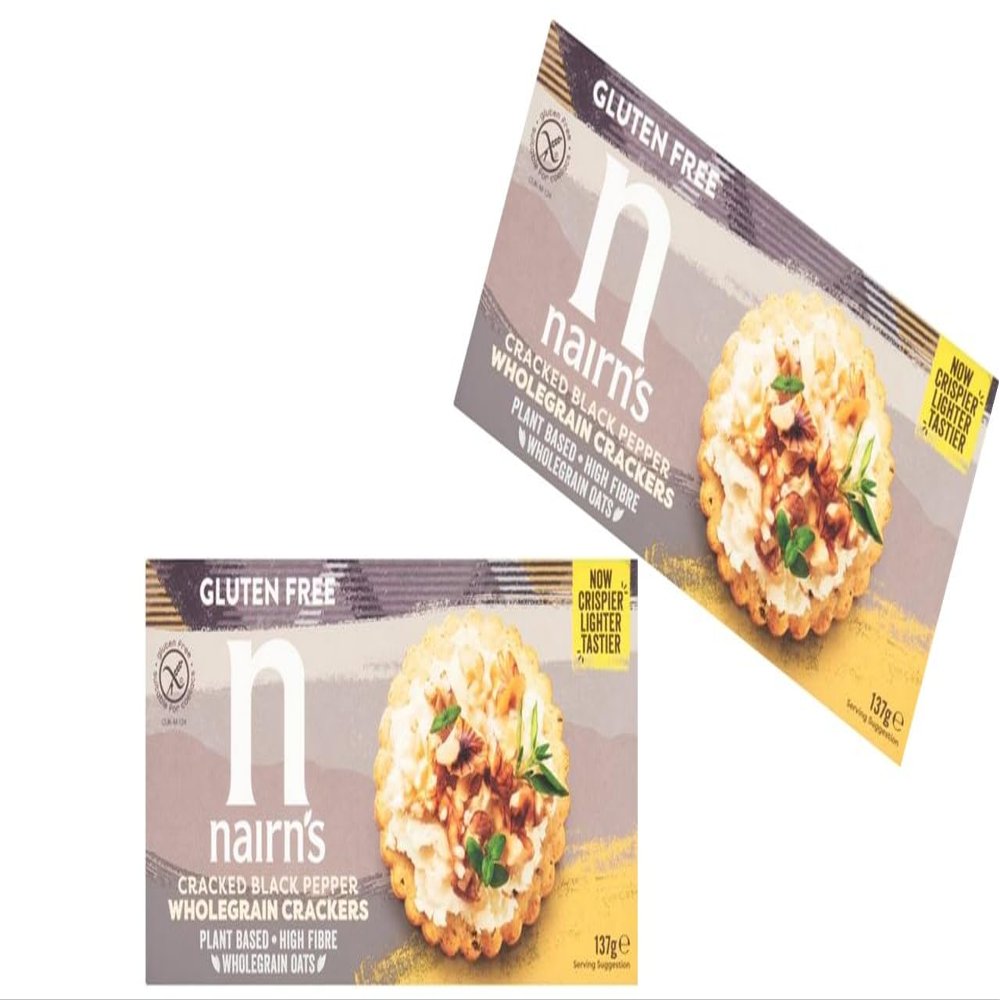 Cracked Black Pepper Wholegrain Crackers, Plant Based, High Fibre, 137g, Pack of 2,Perfect for creating canaps, pairing with cheese, or enjoying as a standalone