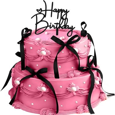 10pcs Ribbon Bows & Heart Acrylic Cake Topper Set - Elegant Cake Decorations for Birthdays, Weddings,Special Occasions